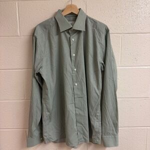 Eton Mens Slim Fit Striped Dress Shirt 43 17 Green White Cotton Business Luxury